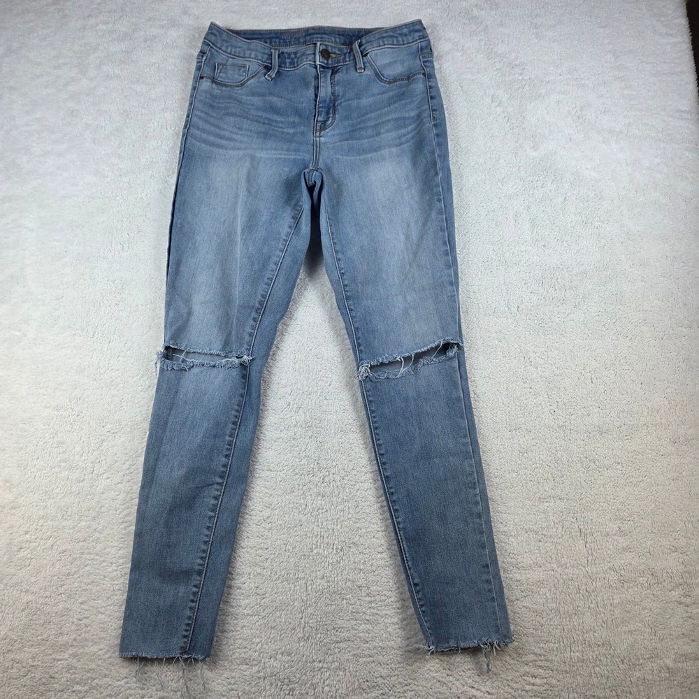 Denim & Co High Rise Power Stretch Jeans Women's SZ 6 28R Light Wash Ripped Knee